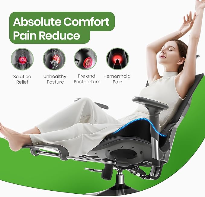 A-Pce Ergonomic Seat Cushion -Large Memory Foam Cushion for Office Chair- Sciatica & Lower Back & Coccyx Pain Relief - Car Seat Cushions for Driving Seat Cushion, Black