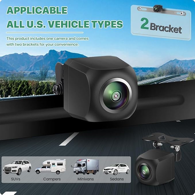 2in1 AHD 1080P Trajectory License Plate Backup Camera for Car, Truck, SUV, Minivan, Camper, RV, Pickup, GreenYi Rear View License Plate Frame Camera
