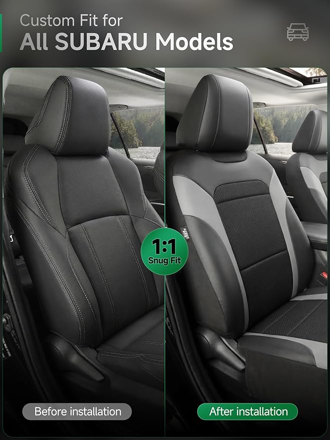 GIANT PANDA Air Cool Mesh Car Seat Cover Custom Fit Subaru Outback Forester Crosstrek Legacy Impreza,Breathable Cooling Seat Protector with Leather Back Pannel(Black+Gray)