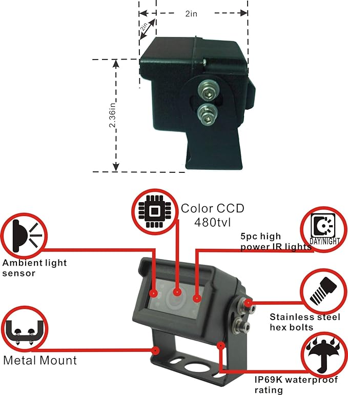 7" 1080P AHD Wired Reverse Rear View Backup Camera System,Guide line,IP69K No Water Leakage Camera, Night Vision, Vibration-Proof 10G for Tractor/Truck/Excavator/Caravan/Skid Steer/Heavy Equipment