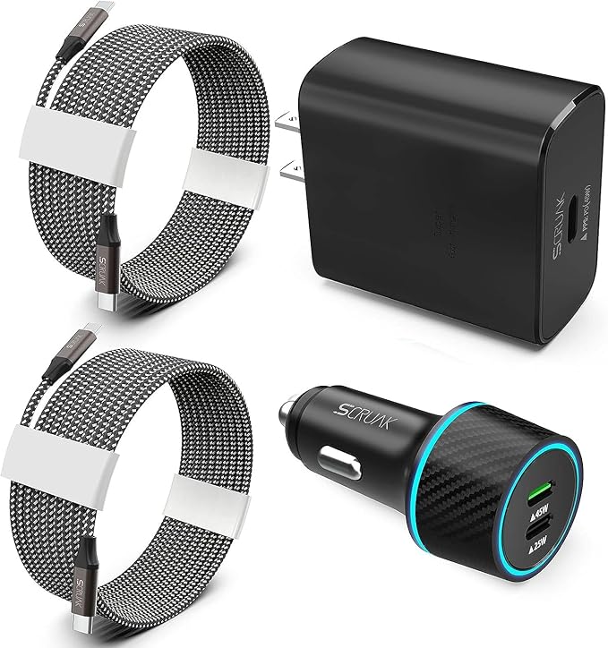 S24 S25 Ultra Charger Type C, SCRUAK 45W PPS Super Fast USB-C Wall/Car Charger for Samsung Galaxy S26 Ultra/S26+/S25/S24 Ultra/S24+/S23/S22/S20/Note 20/Note 10+(10FT+3.3FT 5A Type C Cable)