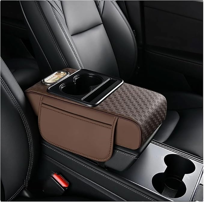 Car Arm Rest Cushion for Mazda CX-5, Center Console Armrest Pillow Car Armrest Pad Trucks with Cup Holder, Armrest Pad Storage Bag(Brown)