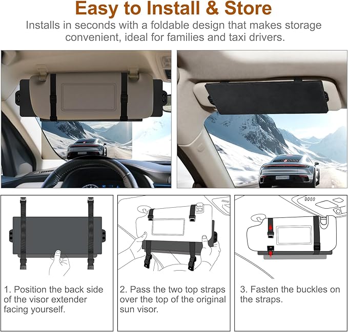 Sun Visor Extender for Car, Visor Extender Sun Blocker, Sun Visor Extender with Anti-Glare Lens Blocks UV & Sunlight, Adjustable Car Sun Visor for Safe Driving (1 Pack)