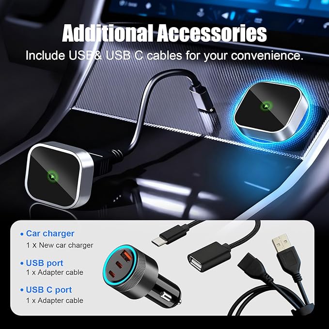 2-in-1 Mini Wireless CarPlay Adapter for Apple iPhone & Android Auto Adapter,2025 Upgrade Wired to Wireless,Plug & Play, Fast Stable Connection Car Play for iOS 10+/Android 11+,USB-A/Type-C Cable