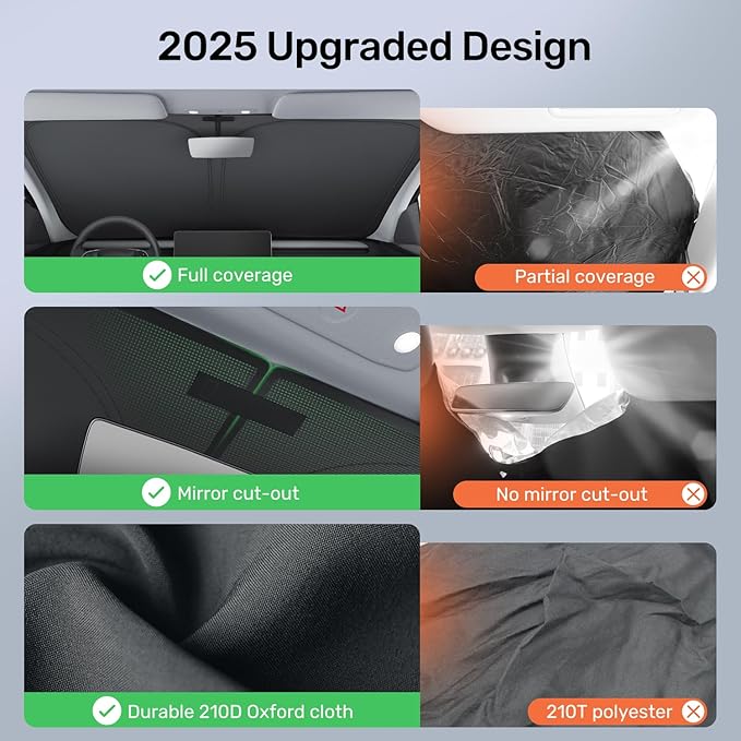 2025 Upgraded Zanch Car Front Windshield Sun Shade- Ultimate UV Protection & Heat Reduction|OEM Design|Innovative No Light Leakage Technology|Fit for Tesla Model Y Juniper