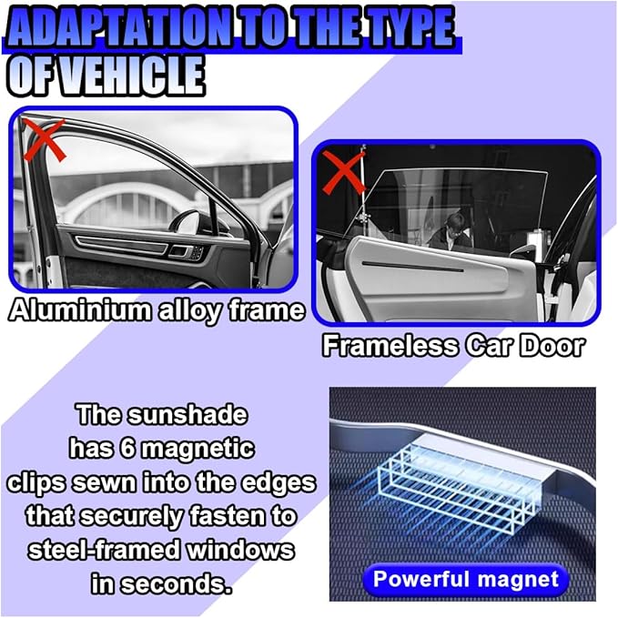 Magnetic Car Front & Rear Window Sun Shade, Full Blackout Auto Side Window Covers, UV Rays Protector Windshield Privacy Curtain, Sun Heat Blocker Auto Interior Accessory for SUV, Truck (4PCS)
