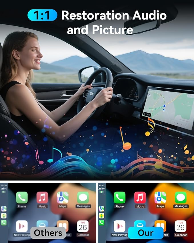 Burnt Sugar Wireless Carplay Adapter for iPhone 2026 Upgraded, Ultra-Mini USB Design for Apple Car Play Convert Wired to Wireless, Stable Low-Lag GPS Plug & Play for iOS 10+ & Cars from 2016+ (Gray)