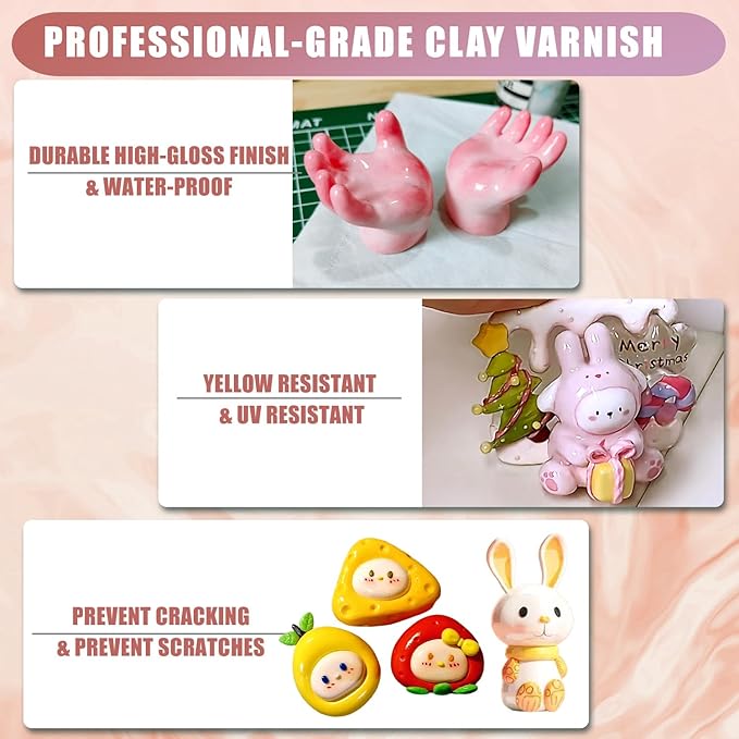 240ml High Glossy Air Dry Clay Glaze, Air Dry Clay Varnish, Clay Sculpture Sealant for Ceramics, Oil Painting, Wood, Air Dry Clay Pottery Waterproof Scratch Resistant Varnish for Clay (60ML X 4Pack)