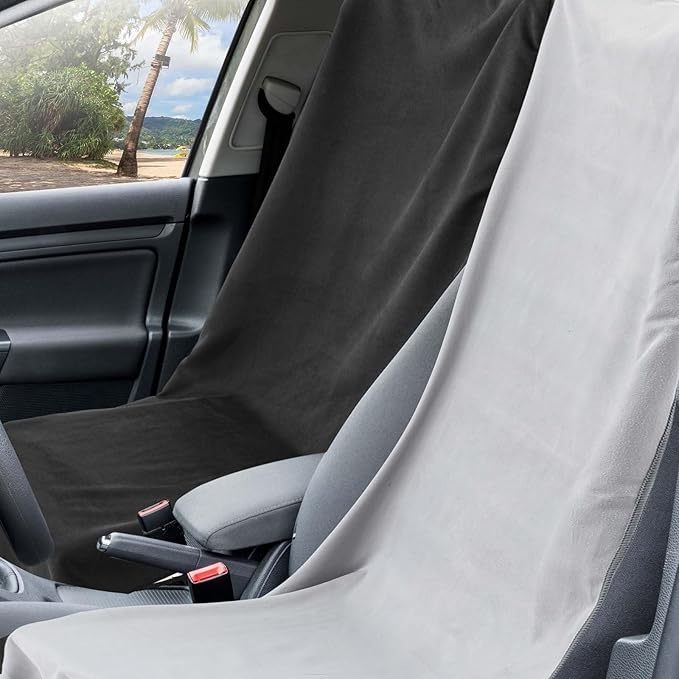2 Pack Car Seat Towel Covers with Storage Bag 63 x 32 Inch Athletic Running Towel Seat Sweat Washable Non Slip Cover Gift for Car Outdoor Sport Activities (Black,Gray)