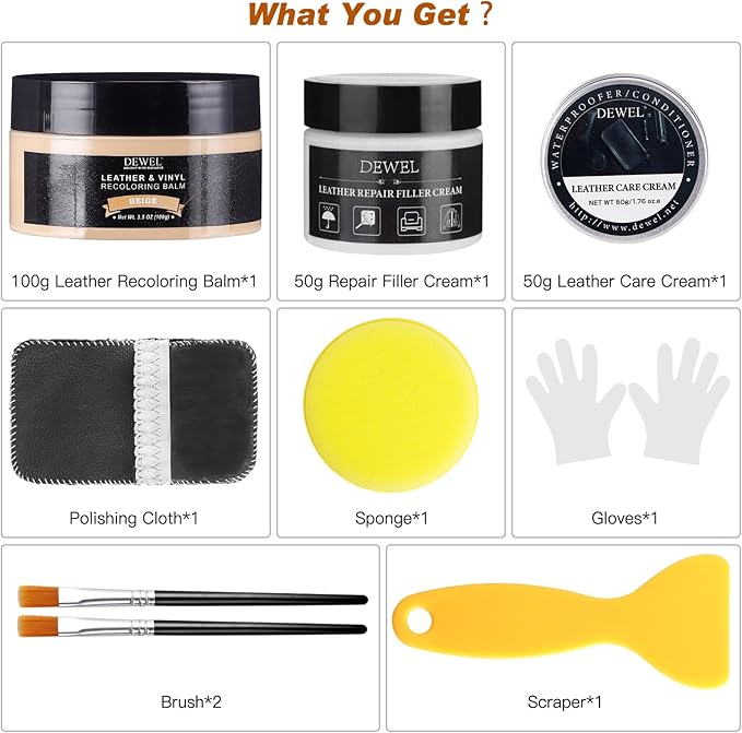 Beige Leather Recoloring Balm, With Leather Filler and beeswax, Leather Repair Kit for Furniture & car interior, Leather Color Restorer, Leather conditioner for Couches, furniture salve for leather