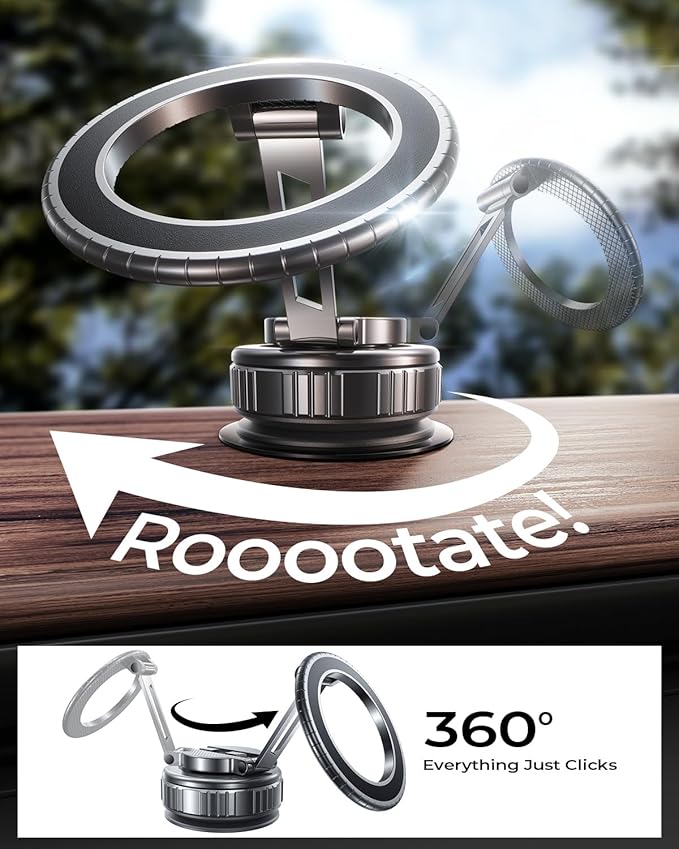 MRGLAS 2026 Upgraded 360° Rotation Vacuum Magnetic Phone Holder Stand,for Magsafe Suction Cup Phone Mount [109+LBS Strongest Suction & Magnetic] Adjustable Swivel Lock, for Your Car/Gym/Mirror/Kitchen