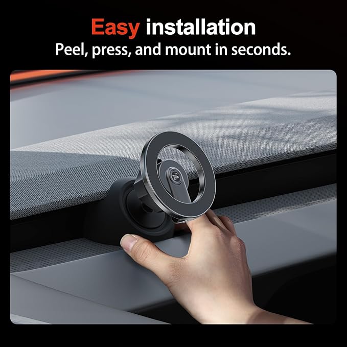 YONZEE Magnetic Phone Mount Compatible with 2025-2026 Model Y Juniper and 2024-2026 Tesla Model 3 Highland, Dashboard Ball Joint Base, Strong Magnetic Ring, 360° Rotation