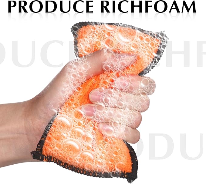 Mudder 8 Pcs Car Interior Scrubbing Sponge 5'' x 3'' Fiber Car Wax Applicator pad Household Cleaning Sponges for Leather Car Seat Couch Cleaning (Orange White)