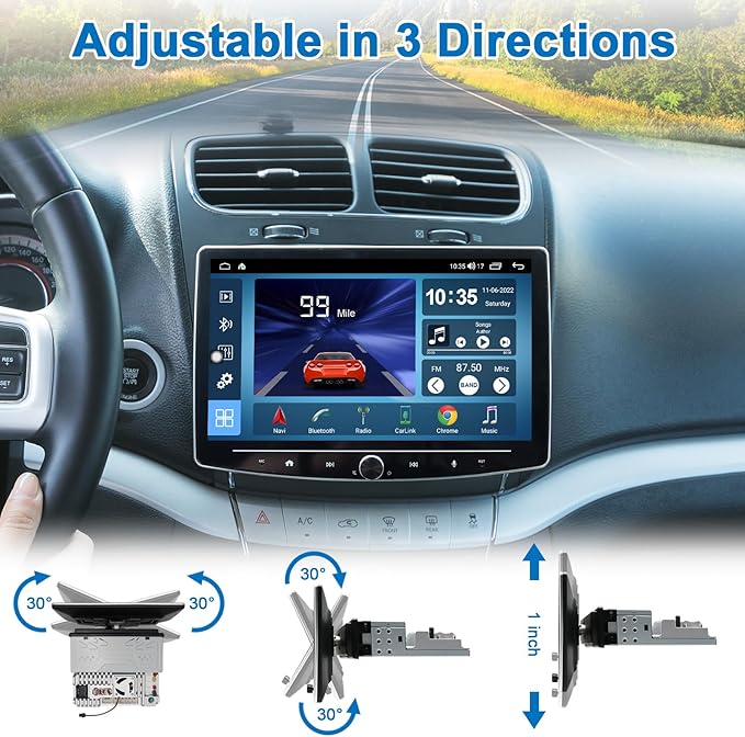 Double Din Car Stereo Wireless Apple CarPlay Android Auto,10 in Android Car Radio Head Unit with QLED Touchscreen, Bluetooth,WiFi, GPS Navigation, FM/USB/SWC/AUX/Subwoofer
