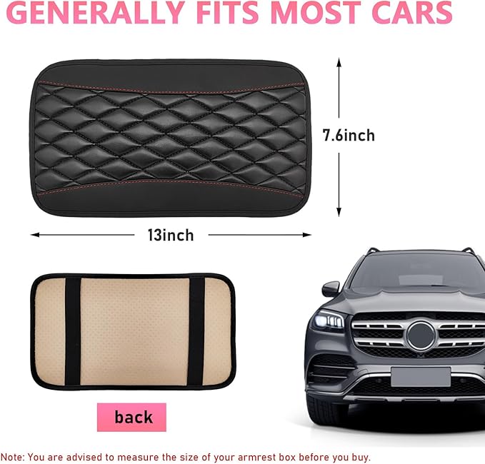 Car Center Console Cushion Pad, PU Leather Waterproof Auto Armrest Box Cover Protector, Comfortable Armrest Seat Box Cover Mat, Universal Car Accessories for SUV Truck (Black)