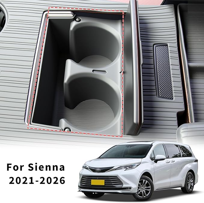 Center Console Cup Holder Insert for Toyota Sienna 2021-2026 Water Bottle Cupholder TPE Sienna Accessore Compatible with LE/XLE/XSE/Woodland Edition/Limited/Platinum(Gray)
