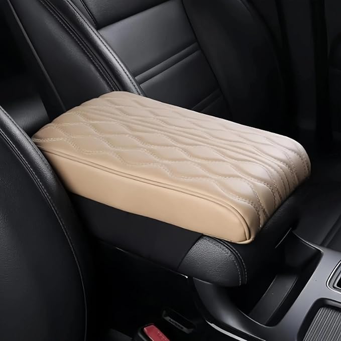 Leather Car Armrest Box Pad, 2025 Upgrade Universal Auto Arm Rest Cushion Memory Cotton Armrest Box Pad, Car Center Console Cover for Most Vehicle, Car Accessories (#4)