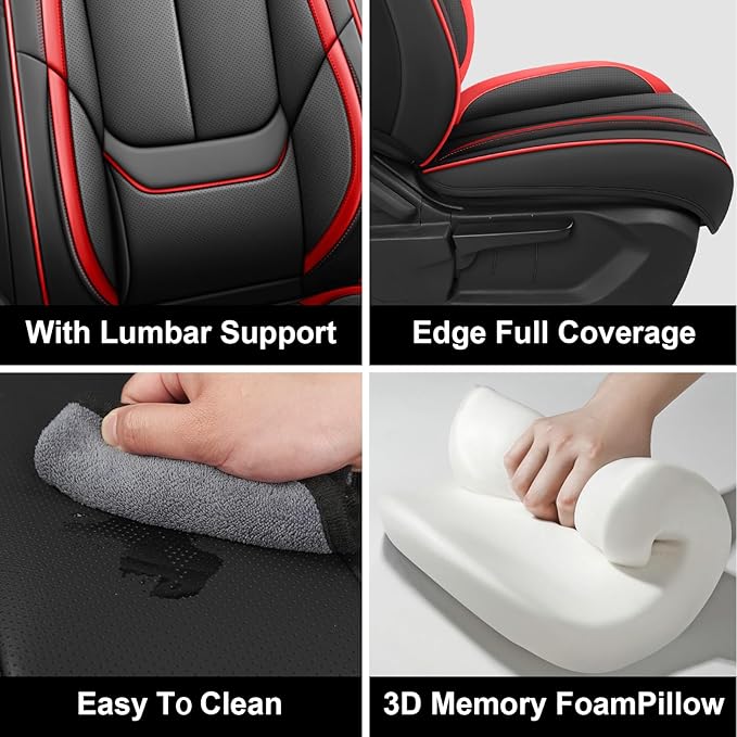 Fit for 98% of Mercedes Benz Car Seat Covers with Headrests, Premium Nappa Leather Seat Cover, Fully Wrapped Protect Modern Style Seat Cover (2-Seat Luxury, Black & Red)
