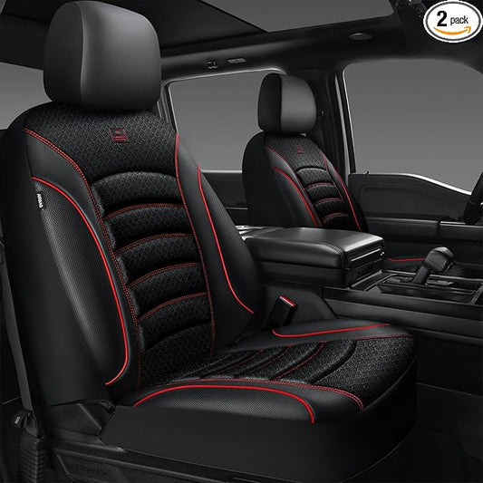CAR PASS Comfortable 3D Foam Mesh Leather Car Seat Covers Front, Air Cool Mesh Breathable Front Seat Covers for Car, Universal Fit for SUV Truck Sedan Automotive, Airbag Compatible,Black Red
