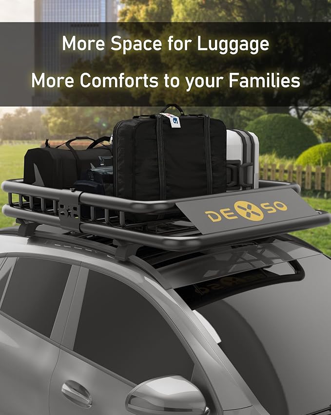 DEXSO 64" x 39" Universal Roof Rack Basket, 200 Lbs Capacity Rooftop Cargo Carrier Basket with Extension Heavy Duty Luggage Holder Rack for SUVs, Trucks, Vehicles