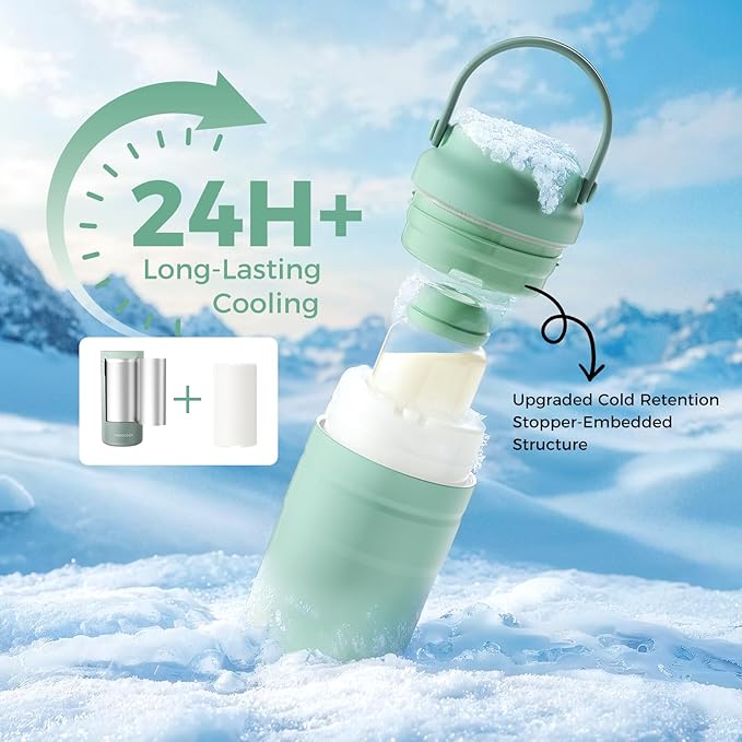 Momcozy Portable Breast Milk Cooler for Travel, 24H Ice-Free Cooling Breastmilk Storage Bottles Container, 12 Ounces Leak Proof Outdoor Small Freezer, Baby Breastfeeding Essential for New Moms