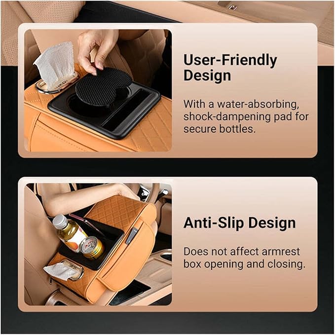 Car Armrest Box Thicken Height Pad Arm Rest Cushion Memory Cotton Elbow Universal Auto Interior Storage Tissue Organizer(Black Brown)