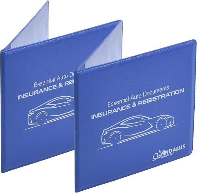 Andalus Auto Registration & Insurance Card Holder Pack of 2, Waterproof Essential Car Registration Holder with Hook & Loop Closure, Perfect for Every Vehicles Glove Boxes (Blue - 5 1/8" x 4 5/8")