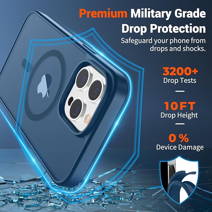 SUPFINE Magnetic for iPhone 13 Pro Max Case (Compatible with MagSafe) (Military Grade Drop Protection) Slim Translucent Matte Shockproof with Anti-Fingerprint Phone Case,Deep Blue