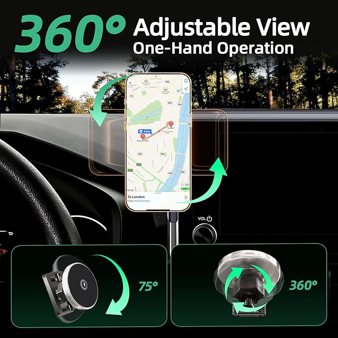 Car Phone Holder for Toyota RAV4 (2019-2024 2025,7/8inch),MagSafe Car Mount Charger,Magnetic Phone Holder,15W Wireless Charging,Screen Phone Holder,360° & Hands Free,2023 RAV-4 Interior Accessories