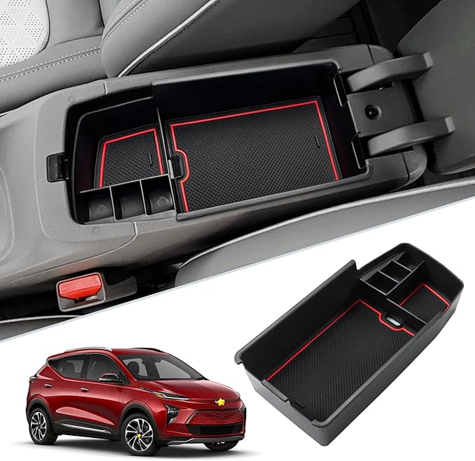 SKTU 2022 2023 Chevy Bolt EUV Center Console Organizer 2023 Chevy Bolt EUV LT/Premier Insert ABS Black Materials Tray 2023 Chevy Bolt EUV Accessories with Coin Holder (Red)