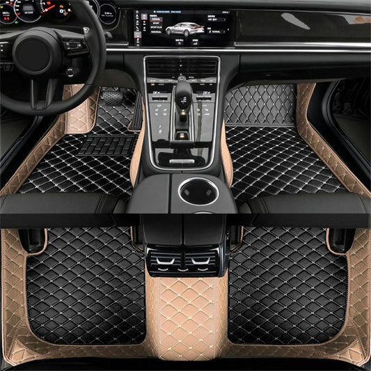 Custom Artificial Leather Waterproof All-Weather Car Floor Mats Fit for 99% Sedan SUV Sports Car Vehicle Car Mat (Beige Black Beige)