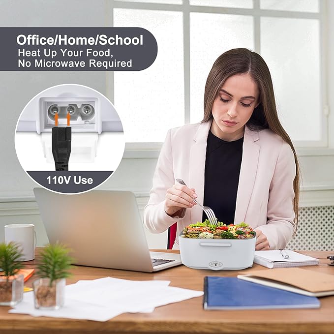Electric Lunch Box Food Heater, 3 in 1 Ultra Quick Heated Lunch Boxes for Adults, 12V/24V/110V Portable Food Warmer for Car/Truck/Office With Fork Spoon and Insulated Carry Bag