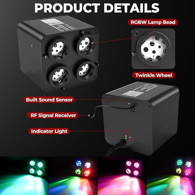 2000PCS 32W Starlight Headliner Kit,4 Light Colors Twinkle Fiber Optic Star Ceiling Lights,0.03in*13.1ft/4m, App/Remote Control Rgbw Shooting Star Headliner Kit Car Roof Home Ceiling