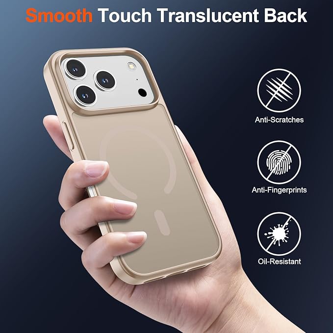 SUPFINE Magnetic for iPhone 17 Pro Case (Compatible with MagSafe)(Military Grade Drop Protection) Translucent Matte Shockproof with Anti-Fingerprint Phone Cover,Desert Gold