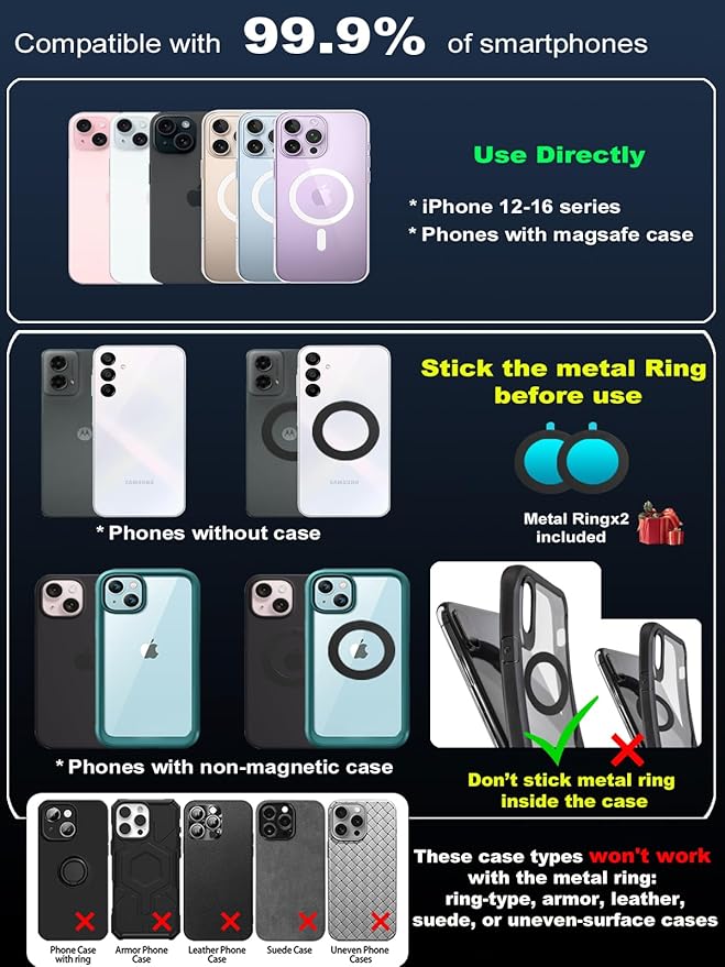 snanlen Upgraded 360° Nano Gel Vacuum Magnetic Phone Holder, 108+LBS Heavy Duty Suction Cup Phone Mount for Car Dashboard & Windshield, 3000gf MagSafe Compatible with iPhone 17/16 Pro Max White