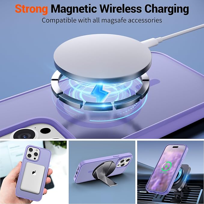 SUPFINE Magnetic for iPhone 15 Pro Case (Compatible with MagSafe) (Military Grade Drop Protection) Slim Translucent Matte Shockproof with Anti-Fingerprint Phone Case,Purple
