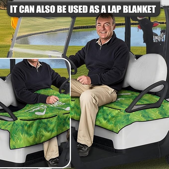 Biyejit Golf Cart Seat Covers with 4 Pockets Golf Cart Seat Towel Blanket Fits 2-Seat Golf Carts, Golf Cart Accessories