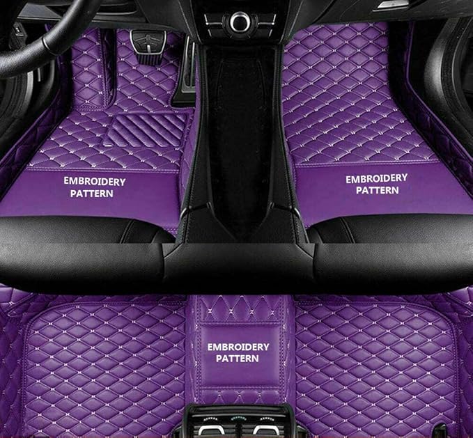 Custom Making Car Floor Mats Compatible for 2000-2025 All Mode Sedan SUV Sports Car Full Coverage Cute Pads Protection Non-Slip Leather Floor Liners (Purple)