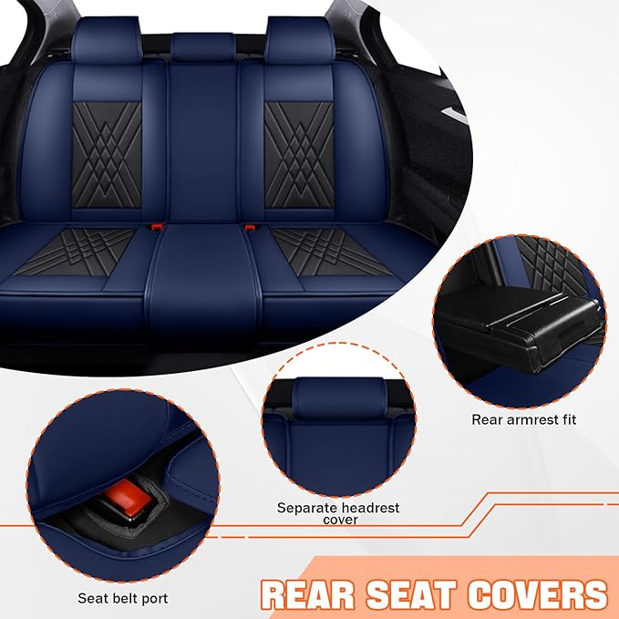 Car Seat Covers Compatible with Toyota Camry 2012-2026 Durable Waterproof Automotive Seat Covers Stretchable Fabric Material, Airbag Compatibility, Premium Nappa Leather(Black Blue, Full Set)