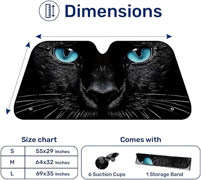 GENANY Lovely Black Cat Windshield Sun Shade for Car SUV Truck (55x30 Inches), Sun Shade Windshield, Shades for Front Windows, Protector Blocks UV, Car Decor