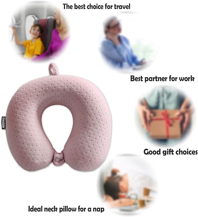 Neck Pillows for Sleeping Travel Pink Travel Pillow Comfortable U Shape Memory Foam Pillows Neck and Head Support Portable Travel Neck Pillow Suitable for Planes, Trains, Self-Driving Cars