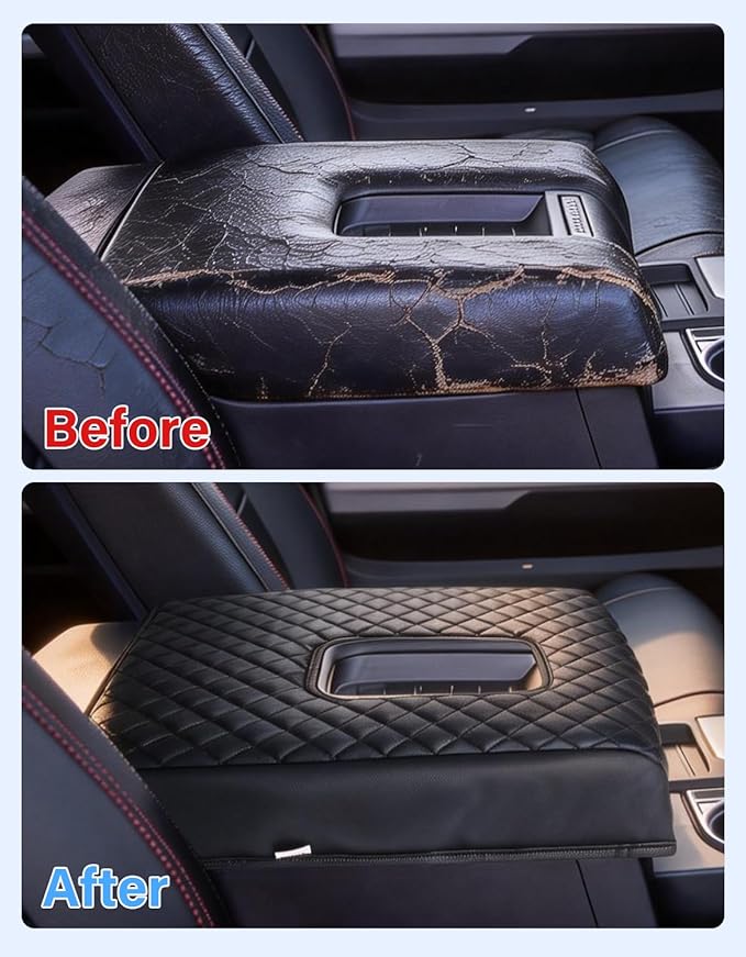 Center Console Armrest Cover for 2014-2021 Toyota Tundra, PU Leather Middle Console Lid Protector Arm Rest Cushion Anti-Scratch Thick Pad, Black
