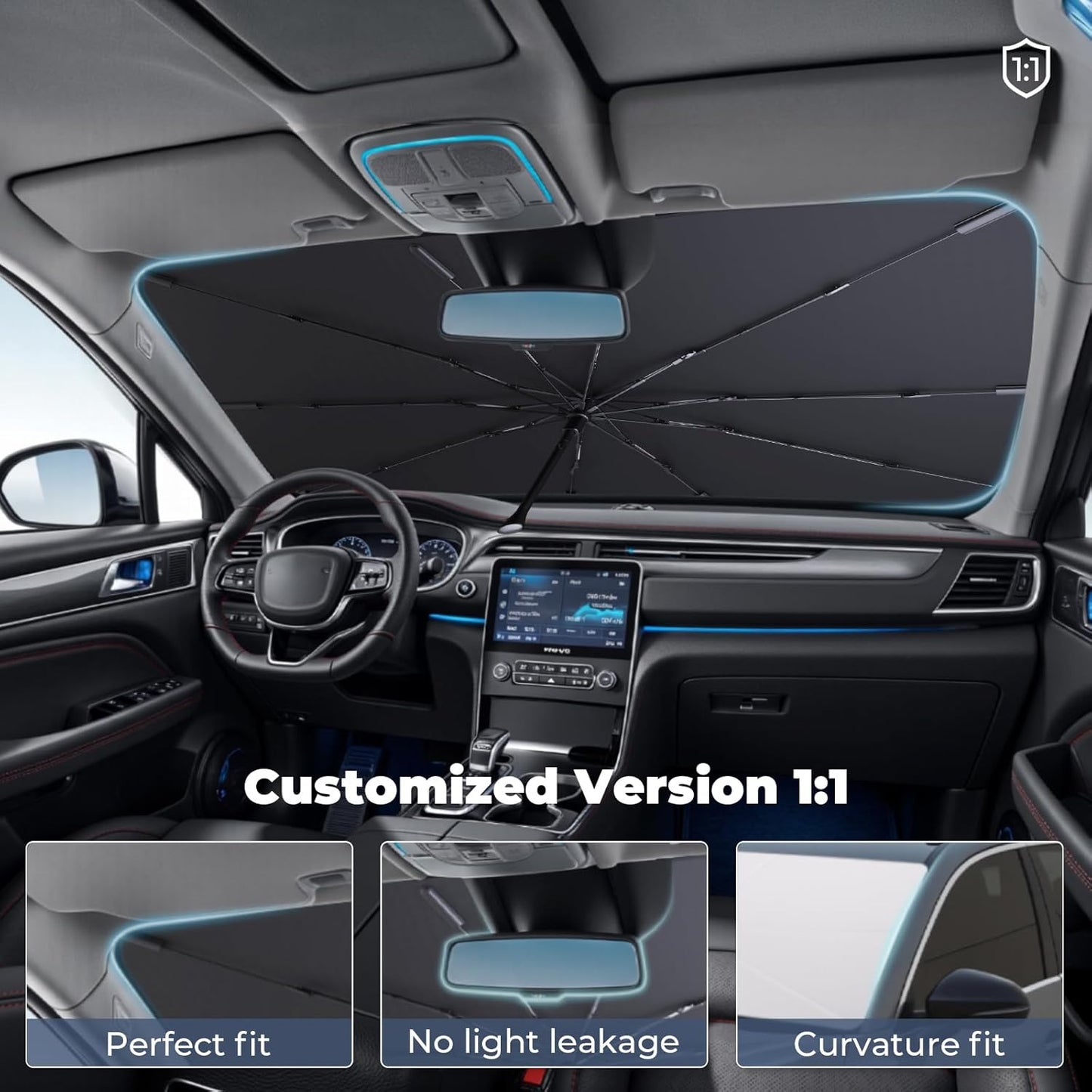 Windshield Sun Shade Umbrella: for Chevrolet Equinox-2018-2024 - Front Custom Car Window Shades - Double Thickened Foldable Chevrolet Equinox Sunshades Block UV Keep Cool