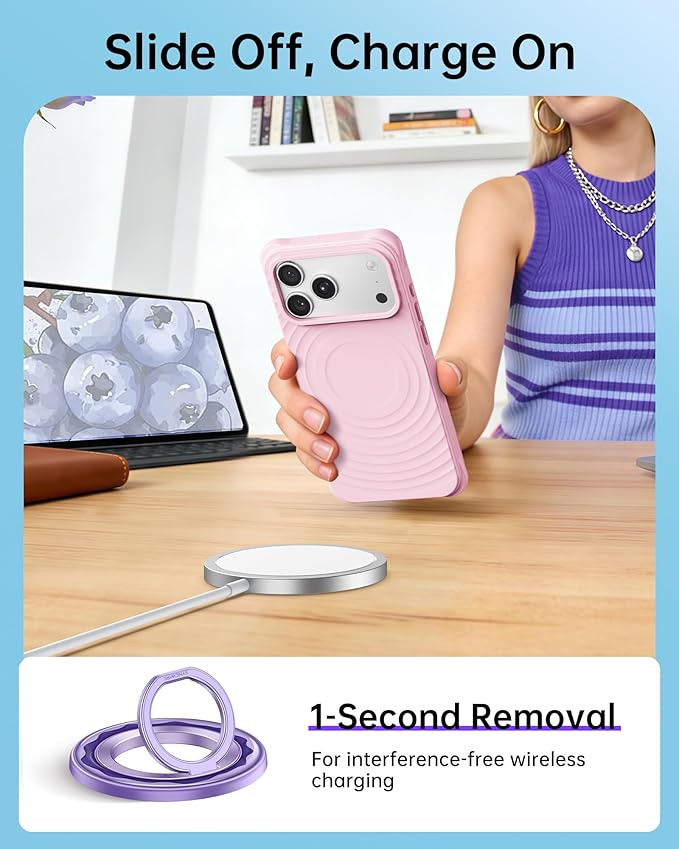SYNCWIRE Magnetic Phone Ring Holder for MagSafe - Phone Grip Stand with 360° Rotation Finger Ring Kickstand Compatible with iPhone 17 16 15 14 13 12 Pro Max MagSafe Accessories,Blueberry Purple