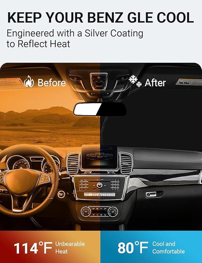 Proadsy 2026 Upgrade Front Windshield Sunshade Foldable Sun Shade Sun Visor Custom Fit 2016-2019 GLE-Class Accessories
