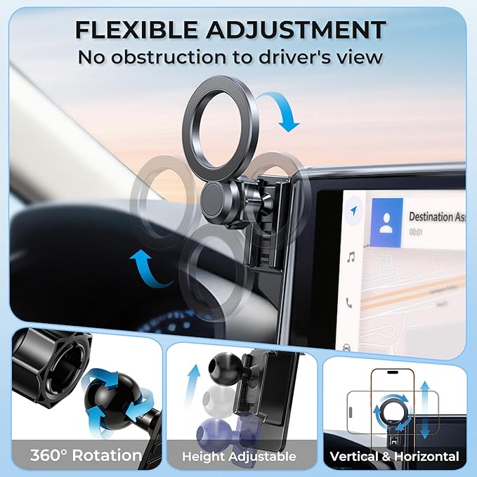 Car Phone Holder for KIA Carnival 2026 2025 (Only for 12.3-Inch Screen) 360° Rotation Magnetic Cell Phone Mount, Compatible with Magsafe, Does Not Affect Air Vent