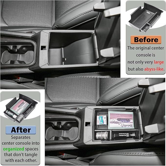 RUNROAD Center Console Organizer Tray Compatible with Jeep Compass 2022 2023 2024 2025 Accessories, Armrest Tray Secondary Storage Box Insert Console Organizer Card Container, Black (NOT For Ltd)