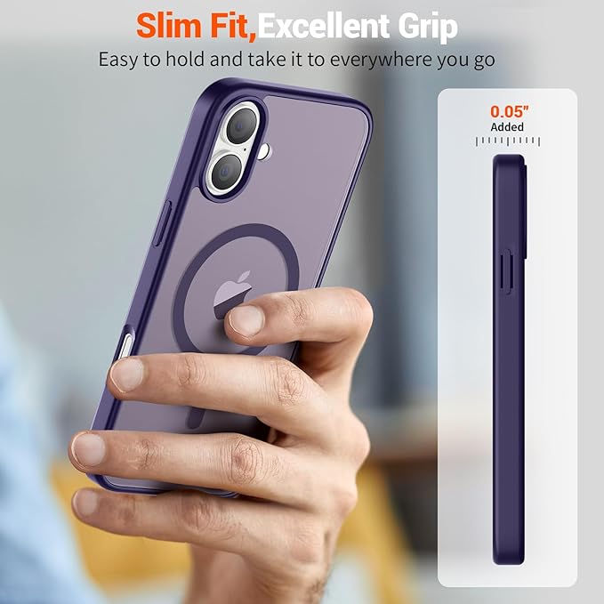SUPFINE Magnetic for iPhone 16 Plus Case(Compatible with MagSafe)(Military Grade Drop Protection) Slim Translucent Matte Shockproof with Anti-Fingerprint Phone Case,Dark Purple
