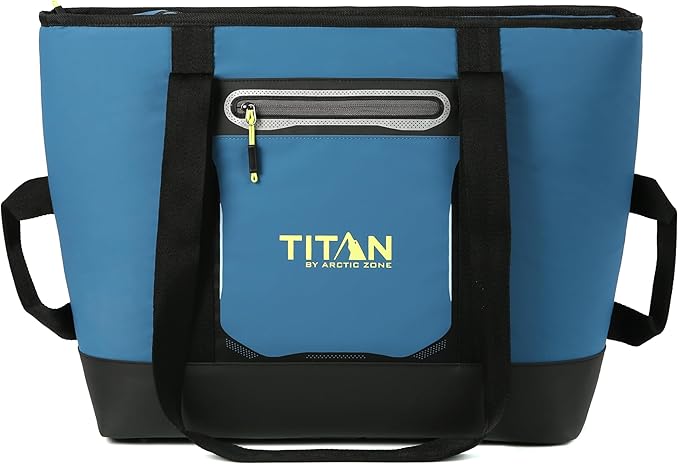 Titan by Arctic Zone Soft Sided Cooler Tote, Insulated Bag with Handle, Shoulder Strap, and Zipper for Lunch, Picnic, and Travel, 30 Can Capacity