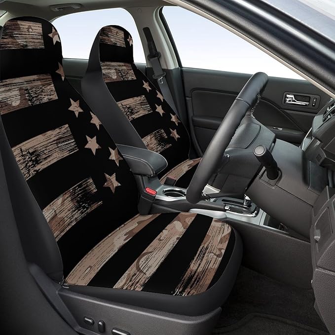 5 Pcs Premium Black Flag Car Seat Cover, Breathable & Washable Car Seat Covers Full Sets, Fashionable Printed Seat Covers for Cars Interior, Universal Fit for Most Cars, Sedan, Truck, SUV